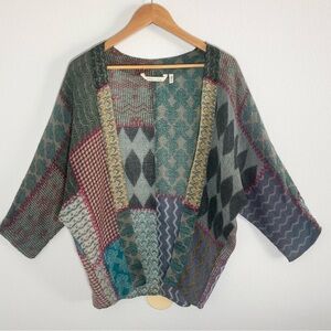 Soft Surroundings Wool Patchwork Boho Kimono Cardigan OS Artsy Lagenlook